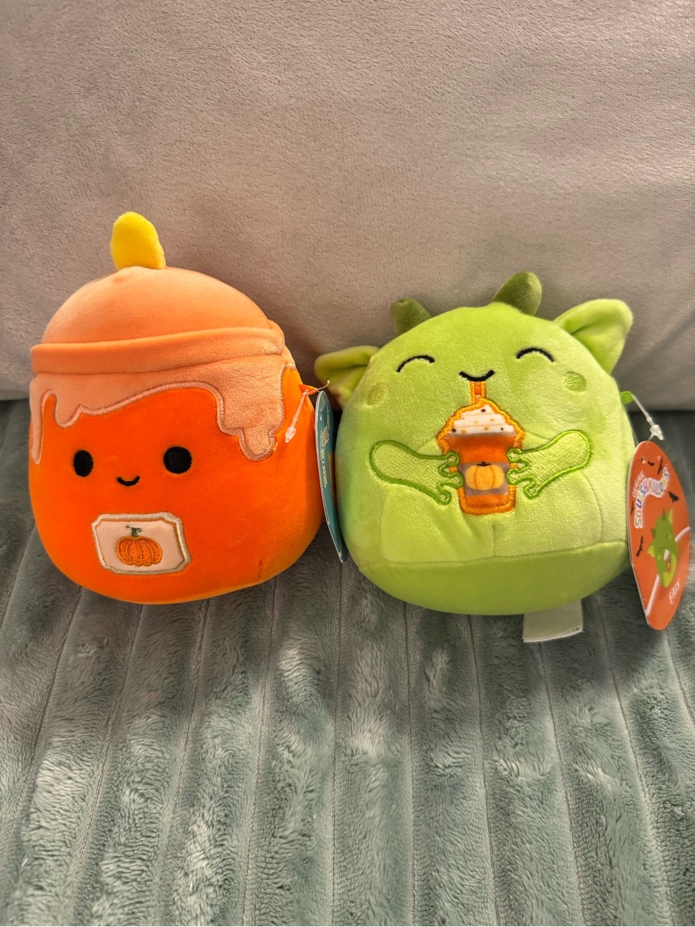 Squishmallows Orange Pumpkin Drink Plush & Lime Green Monster Plush Duo